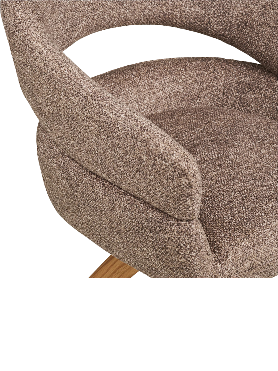 
Sedia da pranzo di design «Dover» girevole a 180° con braccioli - Rovere naturale / Beige scuro