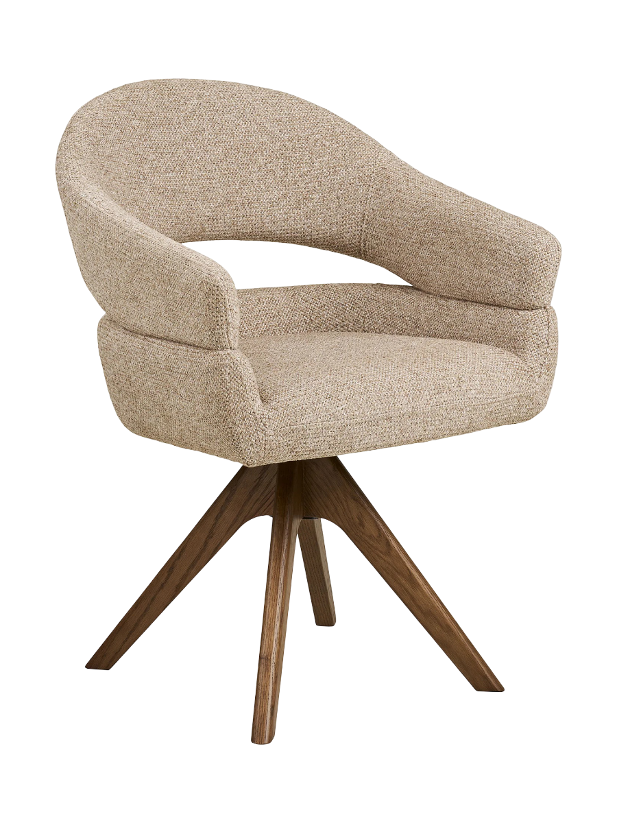 
Sedia da pranzo di design «Dover» girevole a 180° con braccioli - Rovere naturale / Beige scuro