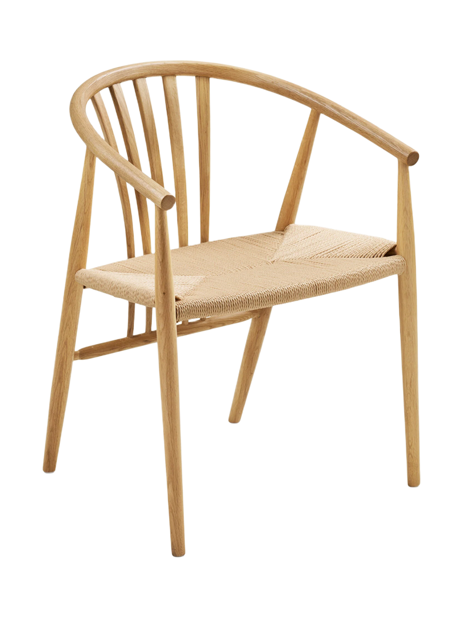 
Sedia da pranzo in legno massello «Agustin» con braccioli - Rovere naturale / Beige