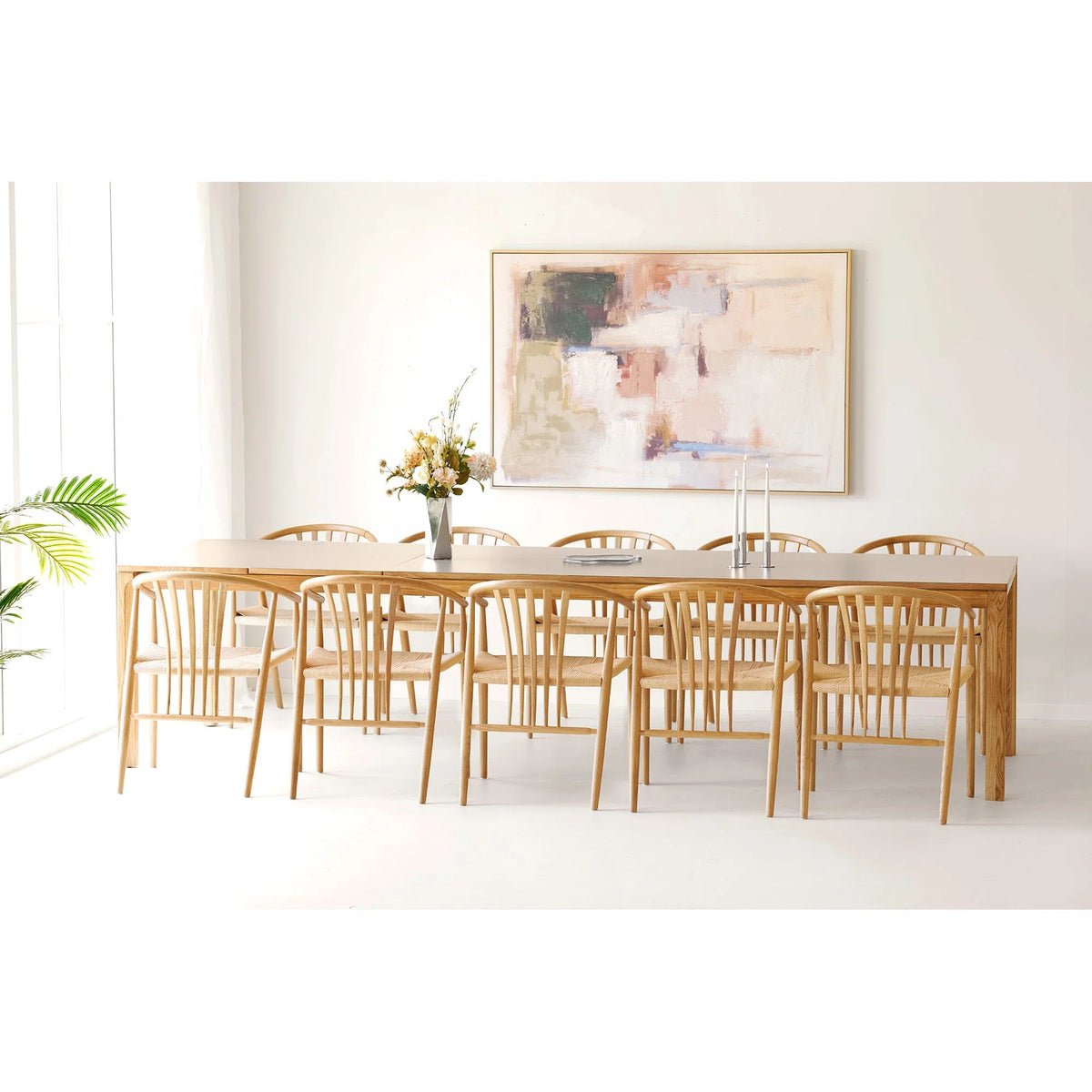 
Sedia da pranzo in legno massello «Agustin» con braccioli - Rovere naturale / Beige