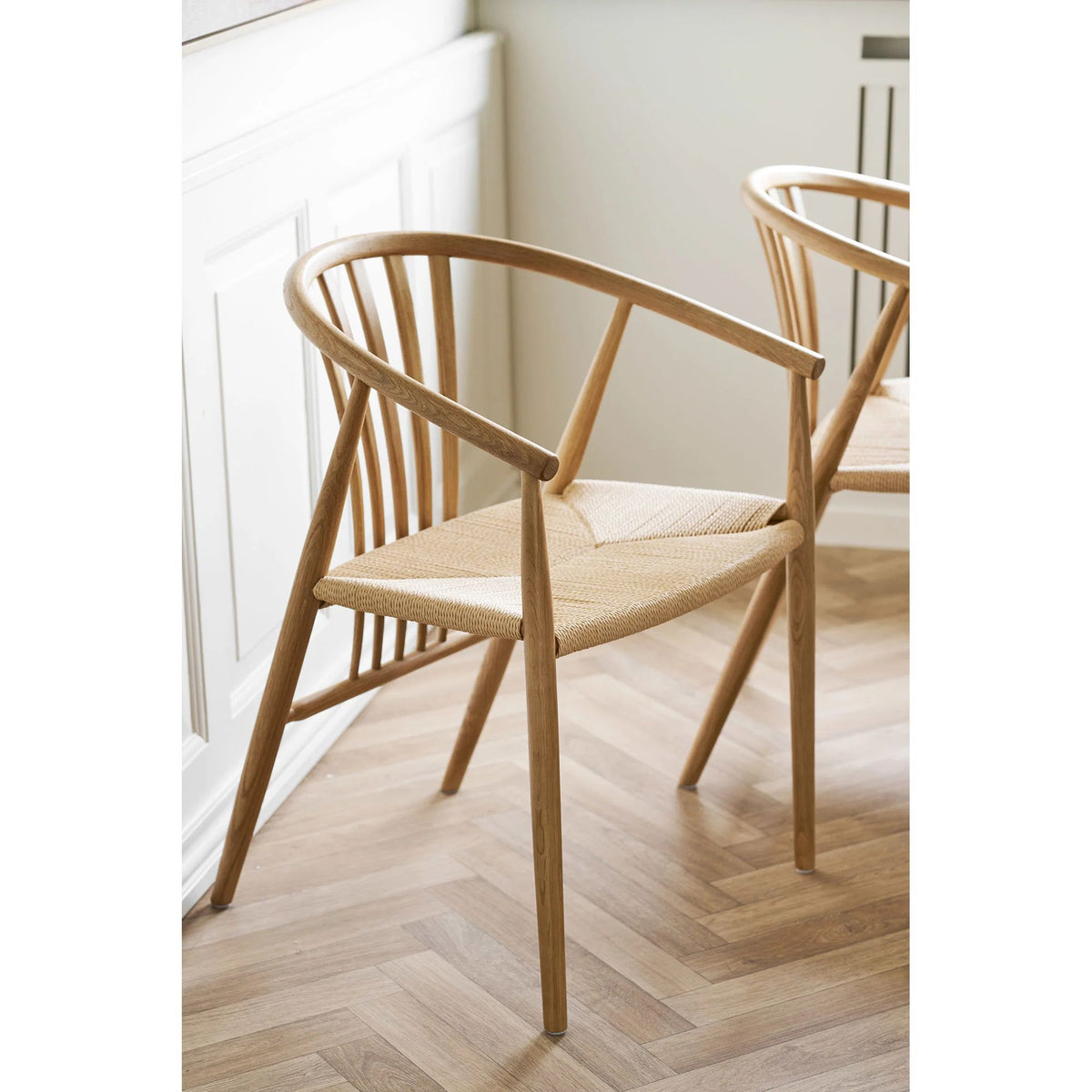 
Sedia da pranzo in legno massello «Agustin» con braccioli - Rovere naturale / Beige