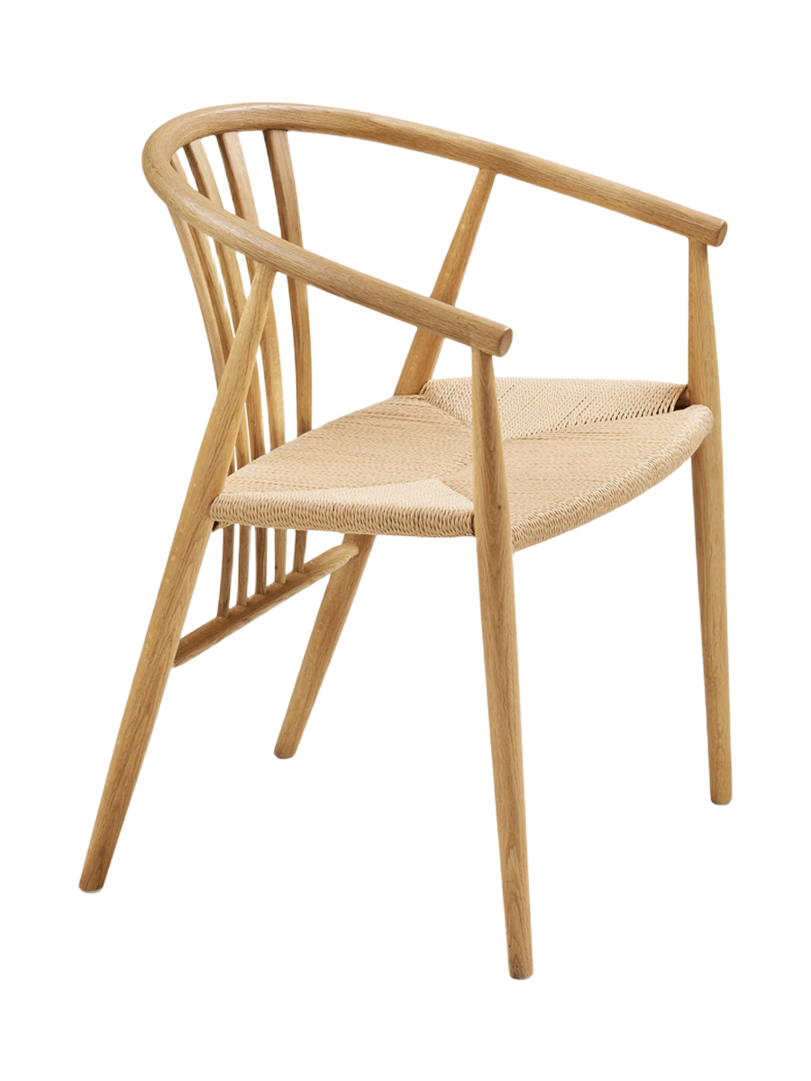 
Sedia da pranzo in legno massello «Agustin» con braccioli - Rovere naturale / Beige