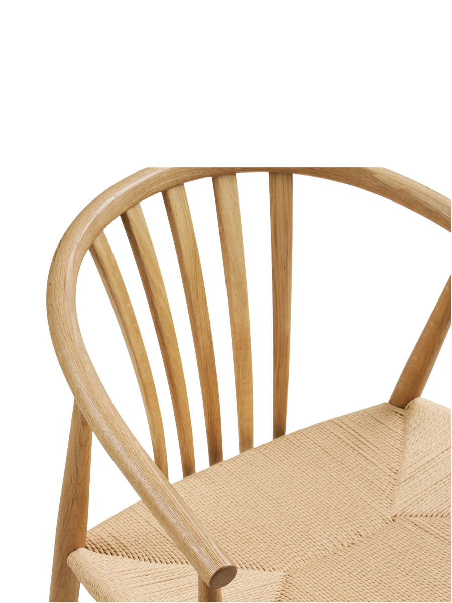 
Sedia da pranzo in legno massello «Agustin» con braccioli - Rovere naturale / Beige