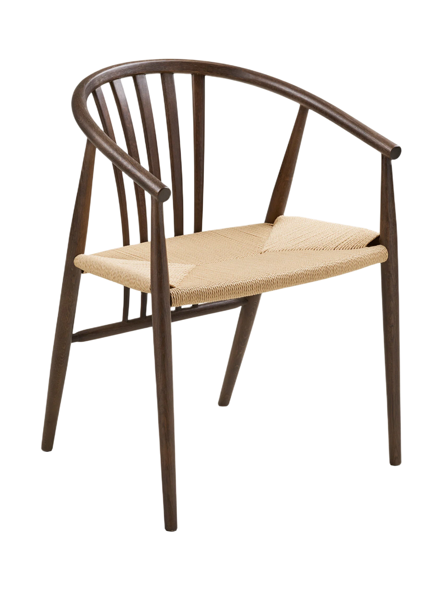 
Sedia da pranzo in legno massello «Agustin» con braccioli - Rovere Marrone scuro / Beige