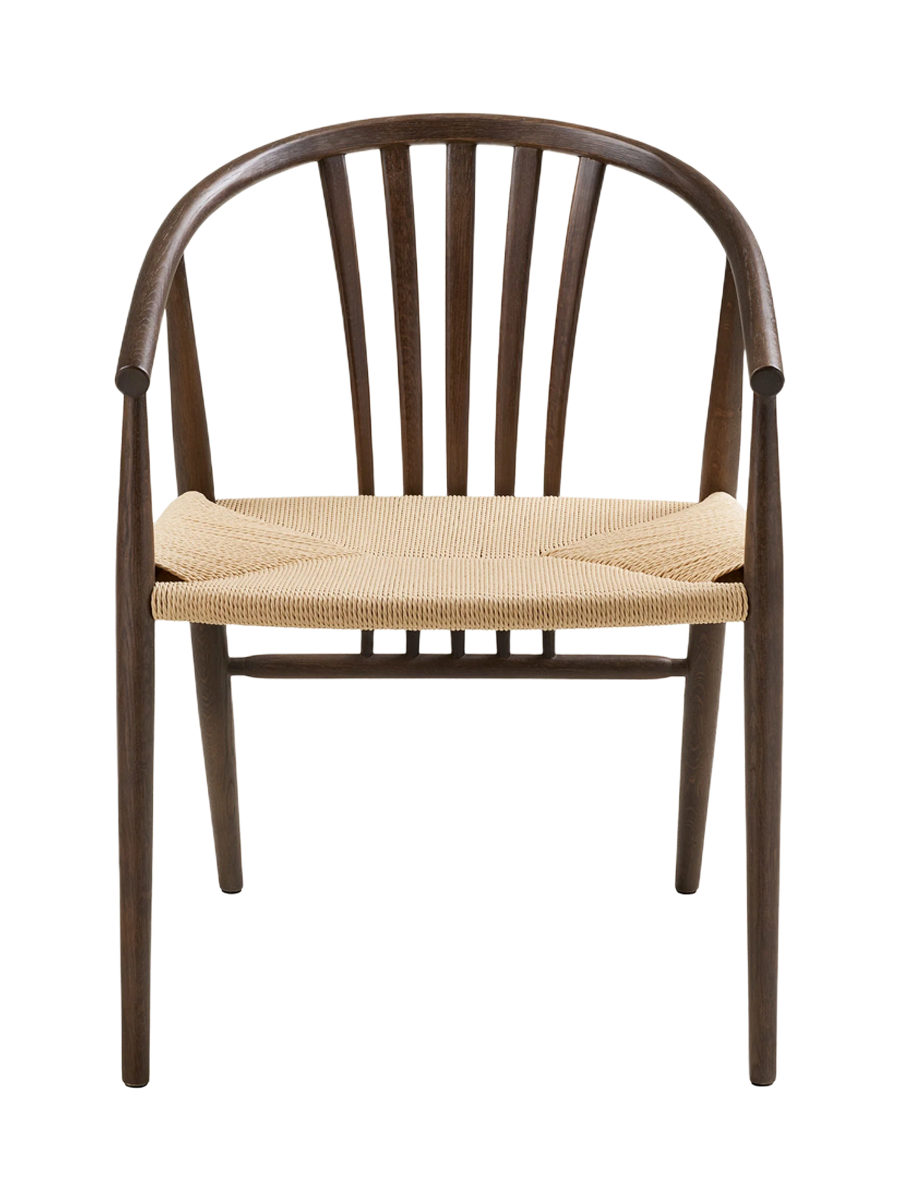 
Sedia da pranzo in legno massello «Agustin» con braccioli - Rovere Marrone scuro / Beige