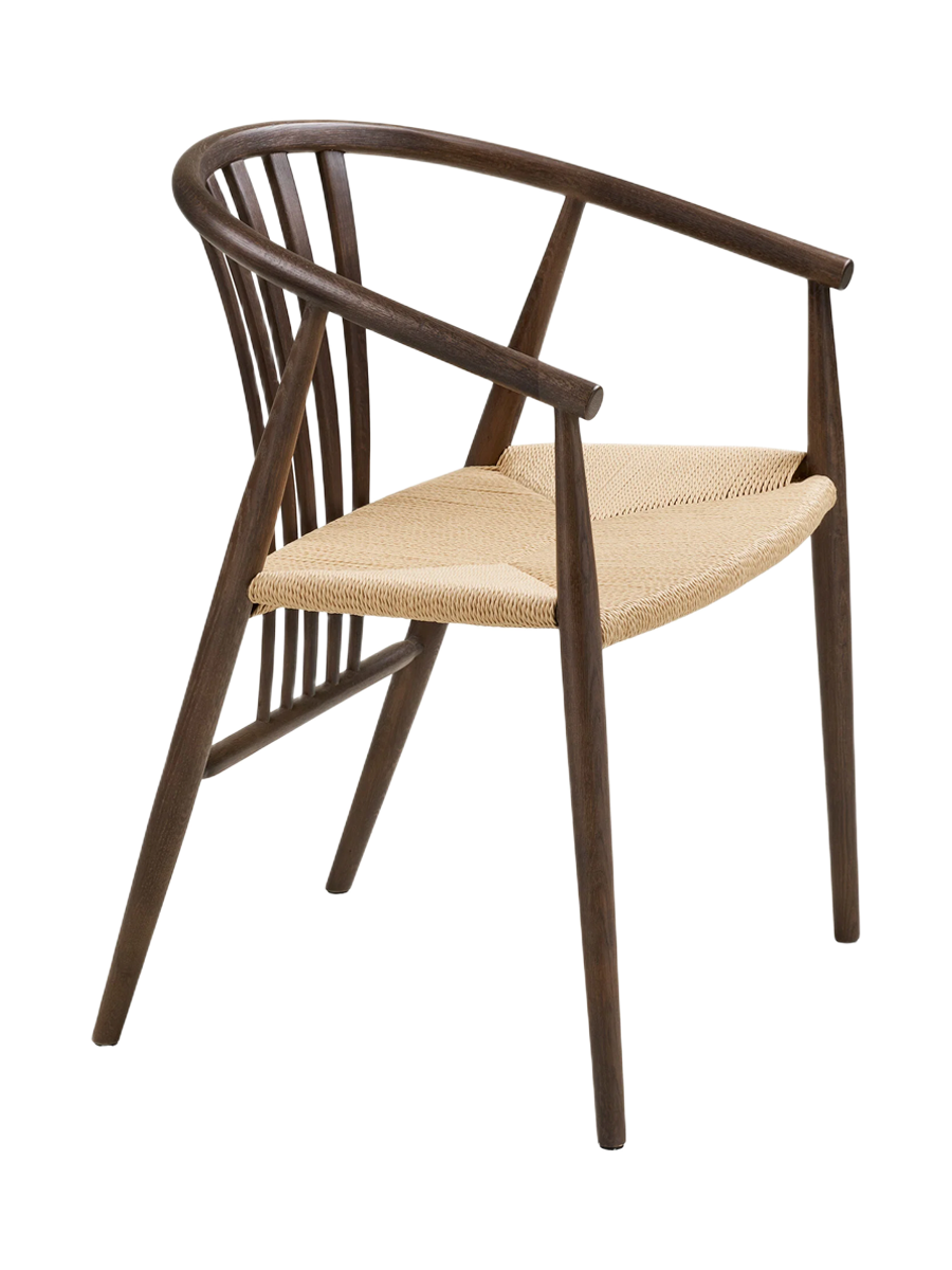 
Sedia da pranzo in legno massello «Agustin» con braccioli - Rovere Marrone scuro / Beige