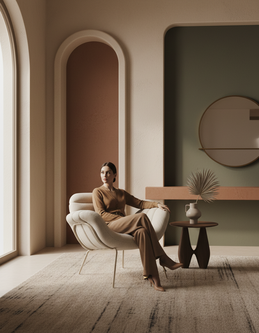 
Design Loungesessel „Verte“ - Beige / Ohne Fussablage