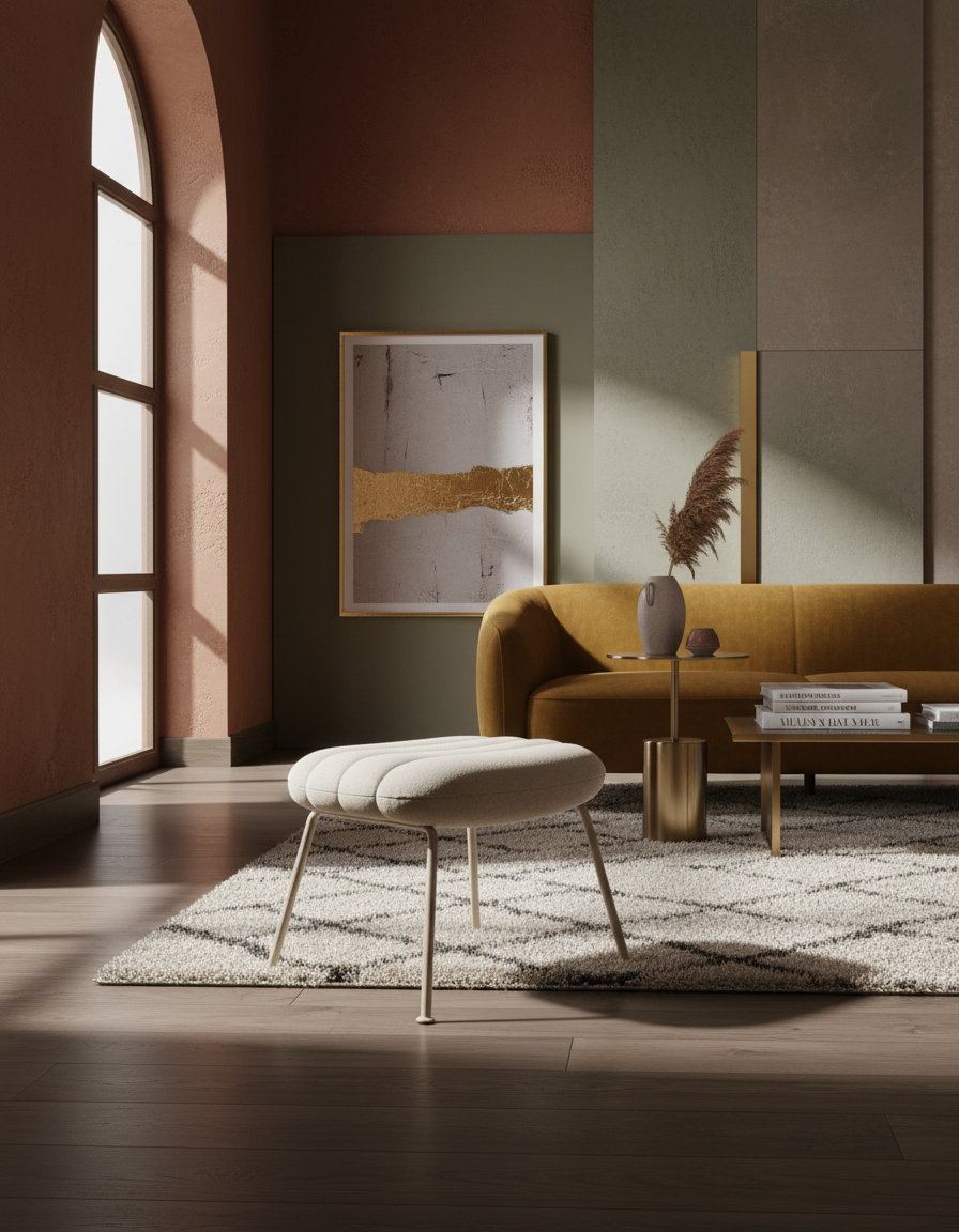 
Design Loungesessel „Verte“ - Beige / Mit Fussablage