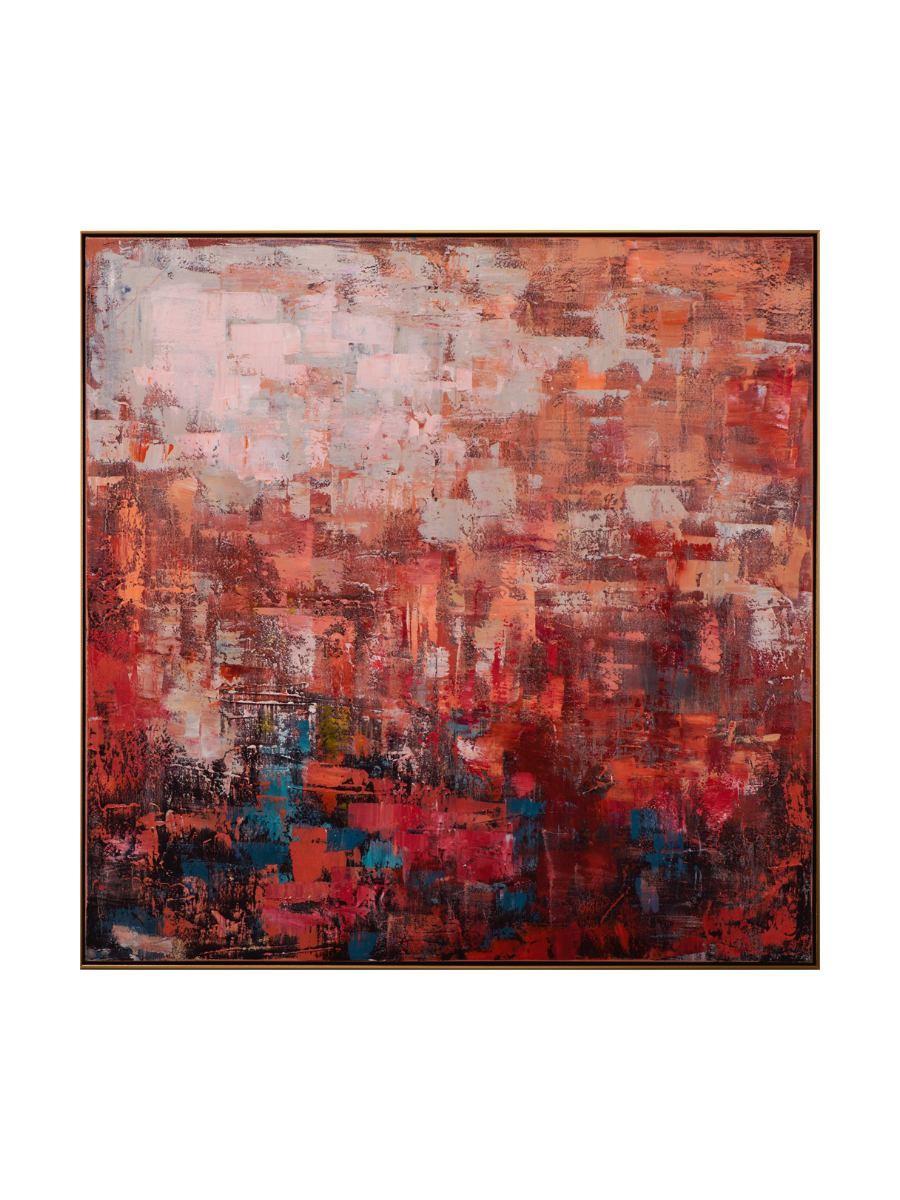 
Hand-painted, framed picture "Impression Rosenrot" 113 x 113 cm