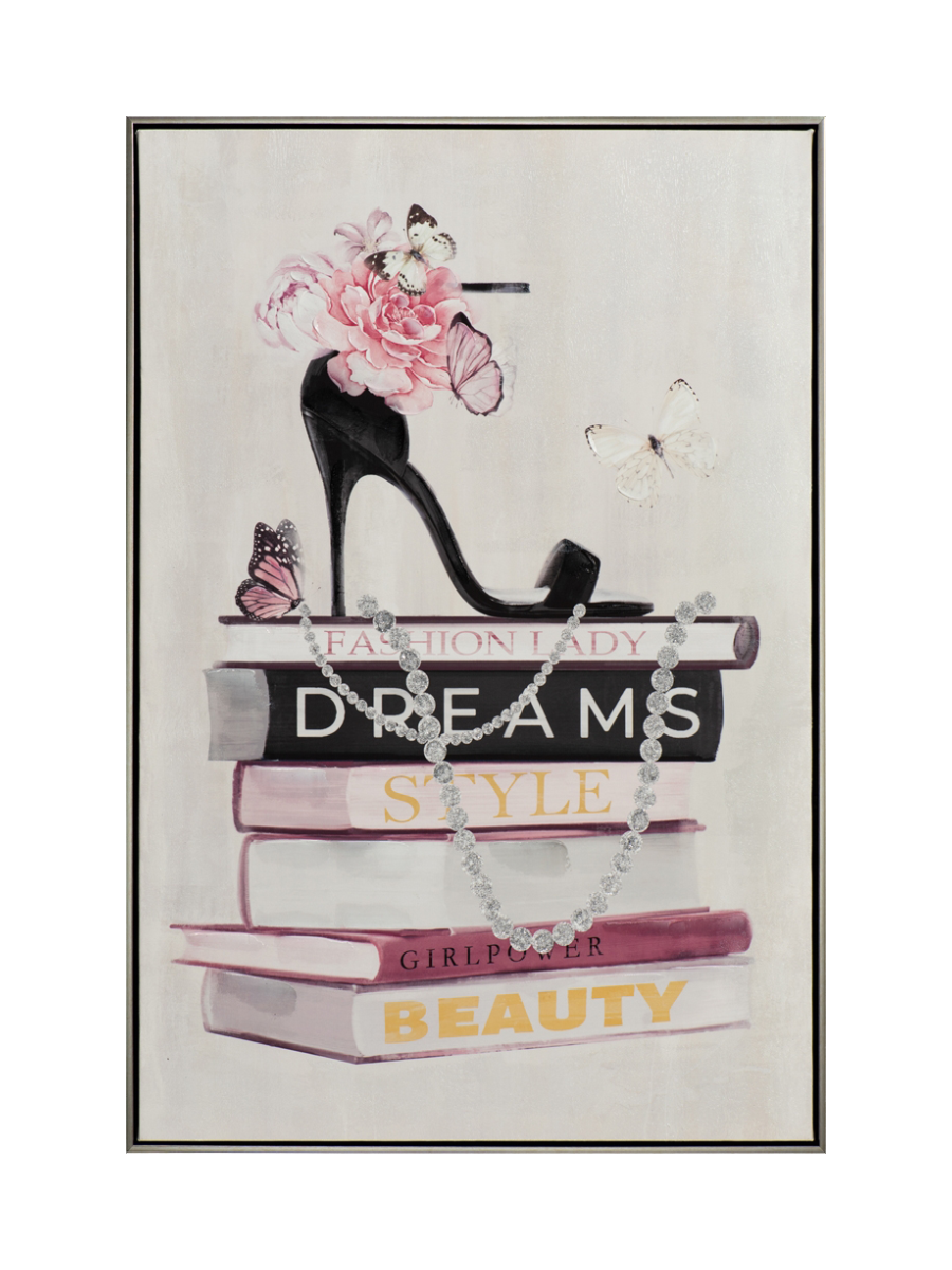 
Handgemaltes Bild „Fashionbücher mit Highheel“ 62.5 x 92.5 cm