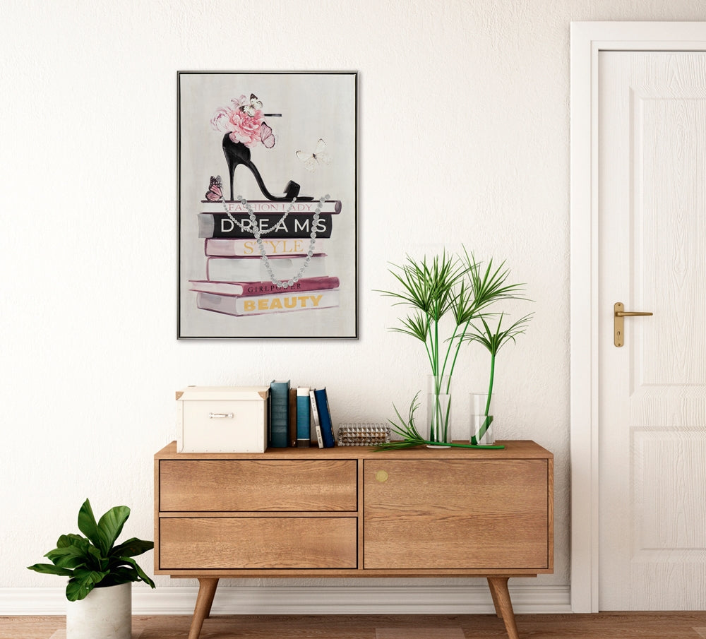 
Handgemaltes Bild „Fashionbücher mit Highheel“ 62.5 x 92.5 cm