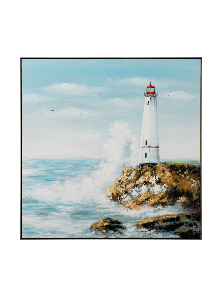 
Quadro dipinto a mano e incorniciato «Isola del faro» 102.5 x 102.5 cm