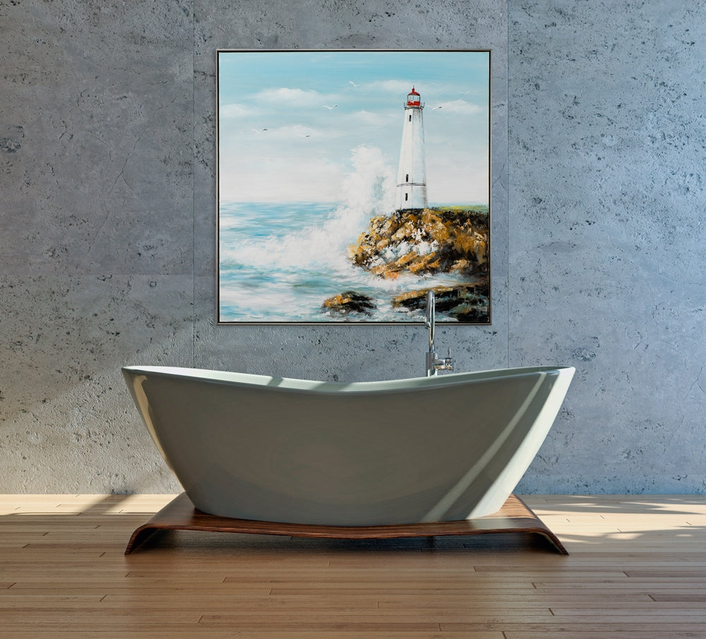 
Quadro dipinto a mano e incorniciato «Isola del faro» 102.5 x 102.5 cm