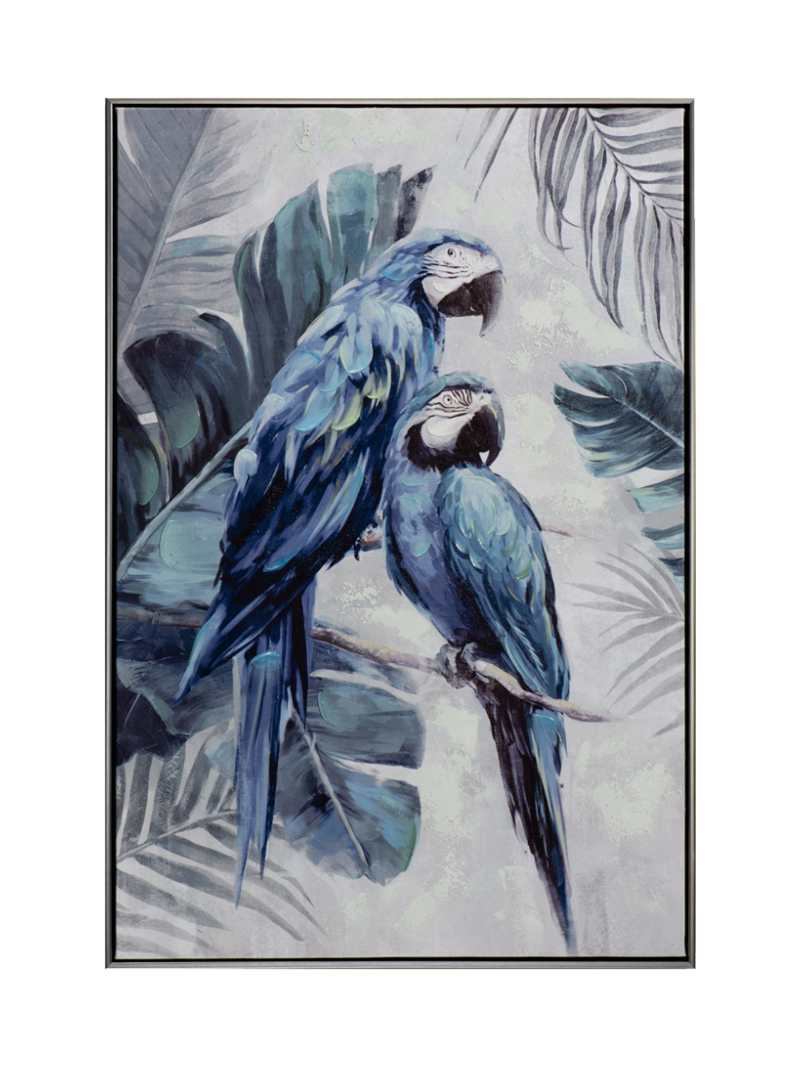 
Quadro dipinto a mano, con cornice, “Ara blu” 62.5 x 92.5 cm