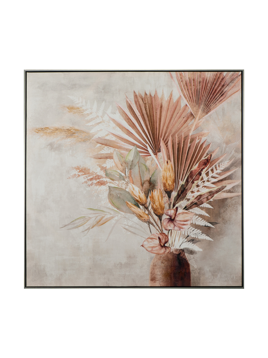 
Quadro dipinto a mano e incorniciato «Foglie di palma in vaso» 102.5 x 102.5 cm