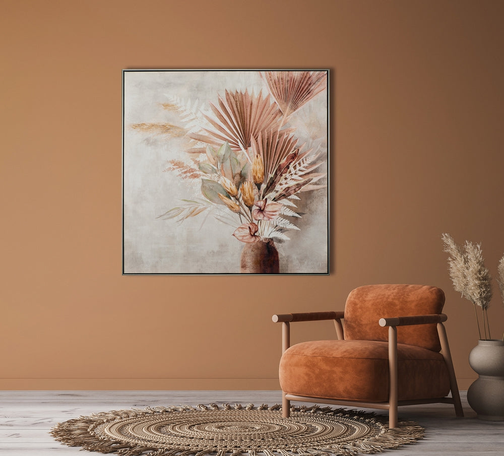 
Quadro dipinto a mano e incorniciato «Foglie di palma in vaso» 102.5 x 102.5 cm