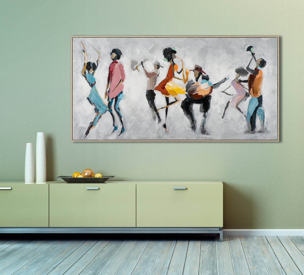 
Handbemaltes, gerahmtes Bild „Flotter Tanz“ 72.5 x 142.5 cm