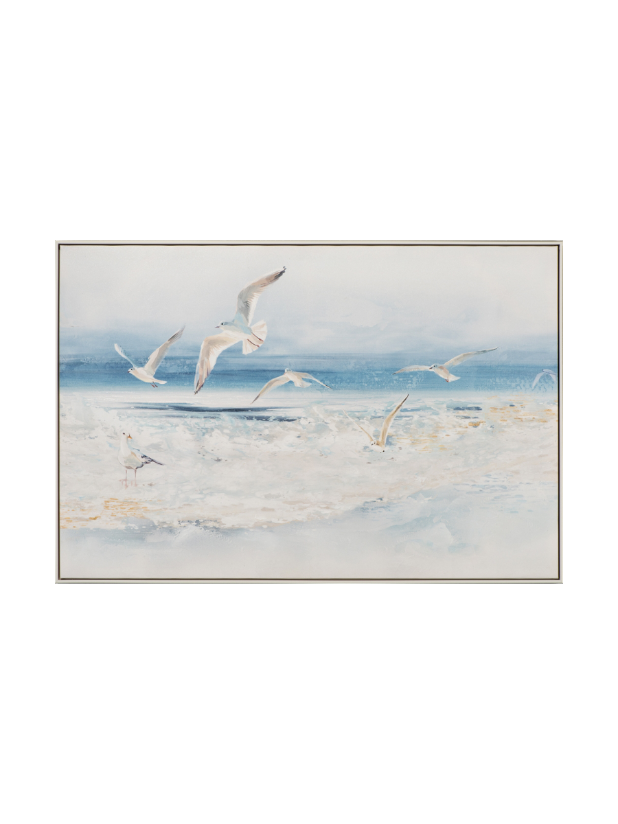 
Quadro dipinto a mano e incorniciato «Gabbiani pescatori» 82.5 x 122.5 cm