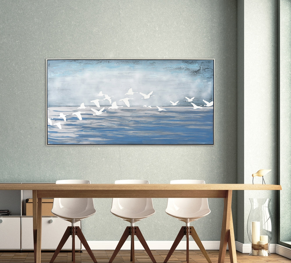 
Tableau peint à la main « Mouettes blanches » 72,5 x 142,5 cm