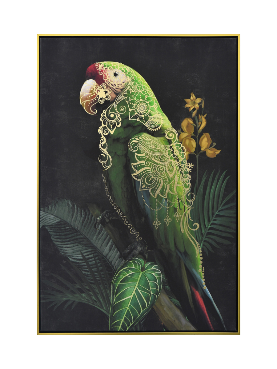 
Quadro dipinto a mano, con cornice, “Ara ornamentale verde” 62.5 x 92.5 cm
