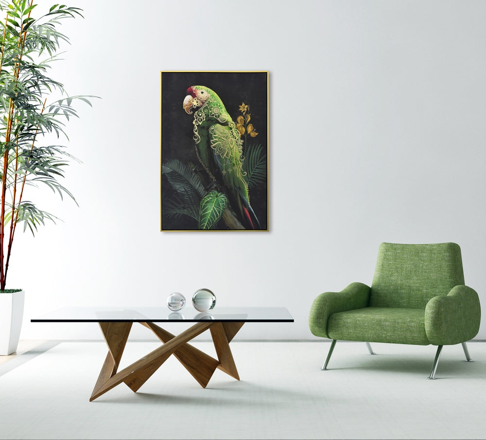 
Quadro dipinto a mano, con cornice, “Ara ornamentale verde” 62.5 x 92.5 cm