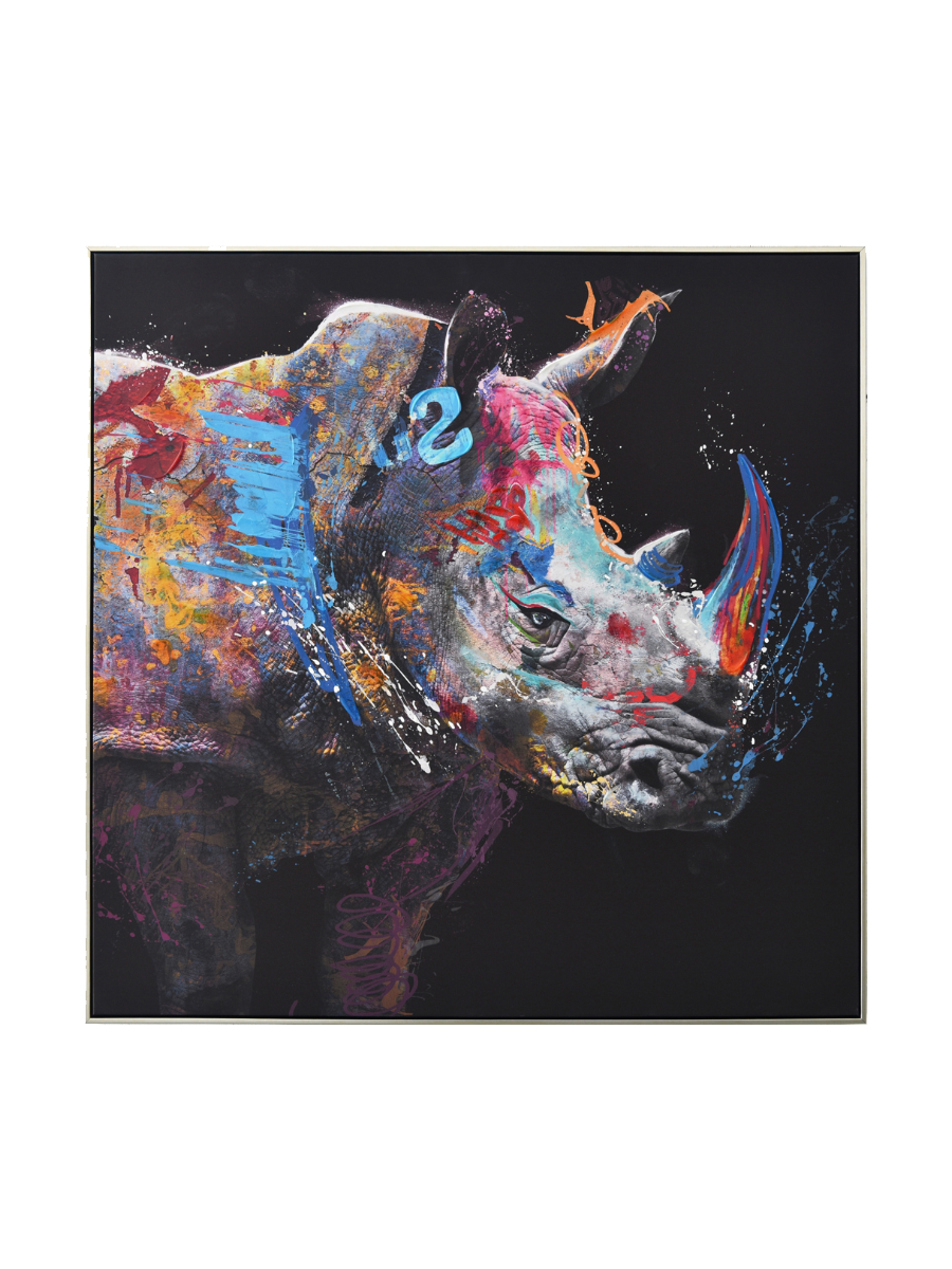 
Handbemaltes, gerahmtes Bild „Comic Art Rhino“ 102.5 x 102.5 cm