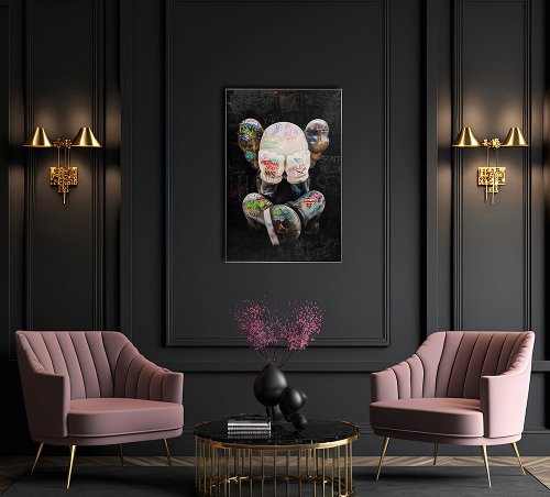
Quadro dipinto a mano, con cornice, “Topo rilassato” 62.5 x 92.5 cm
