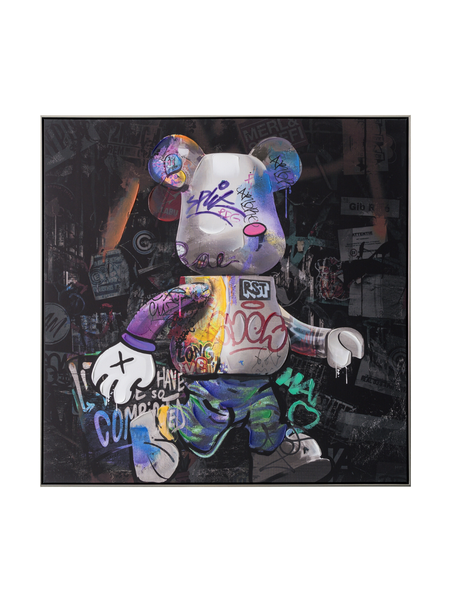 
Handbemaltes, gerahmtes Bild „Busy Bear“ 102.5 x 102.5 cm