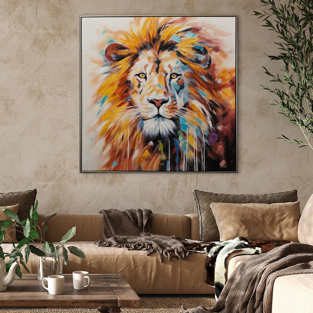 
Handbemaltes, gerahmtes Bild „Blue Lion King“ 102.5 x 102.5 cm