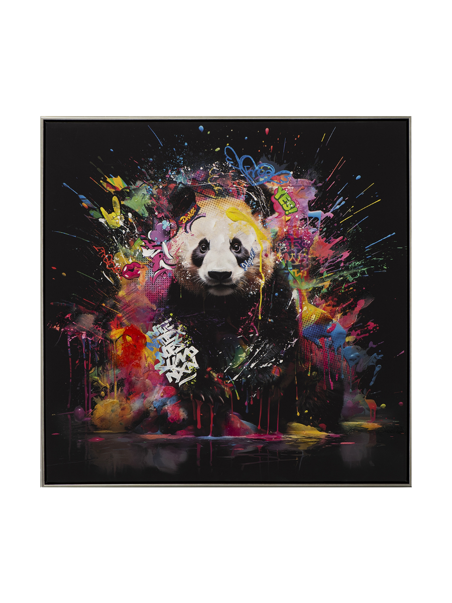 
Handbemaltes, gerahmtes Bild „Panda Farbe!“ 82.5 x 82.5 cm