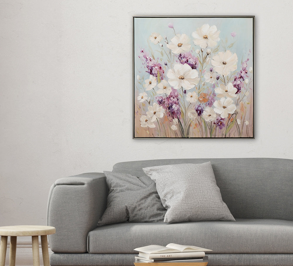 
Handgemaltes, gerahmtes Bild „Sommerblumen“ 72.5 x 72.5 cm