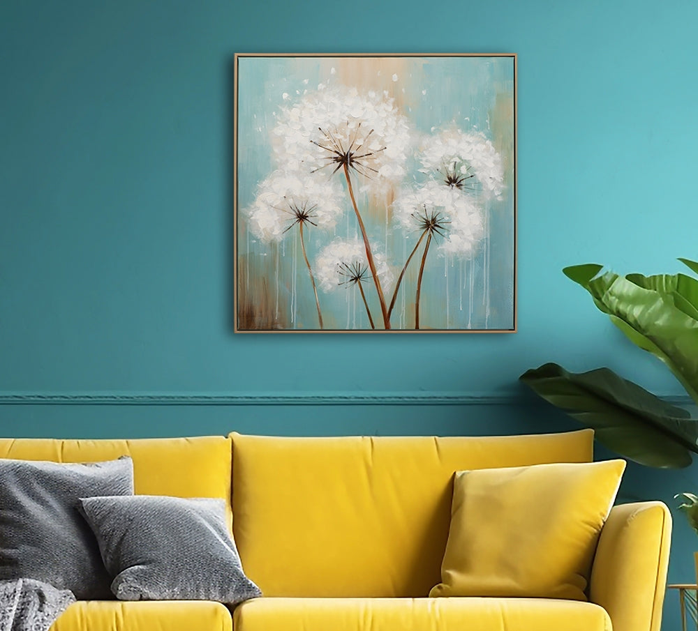 
Handgemaltes, gerahmtes Bild „Pusteblumen II“ 82.5 x 82.5 cm