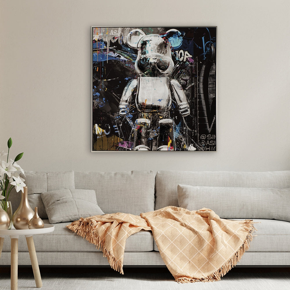
Handbemaltes, gerahmtes Bild „It is a silver bear“ 80 x 80 cm
