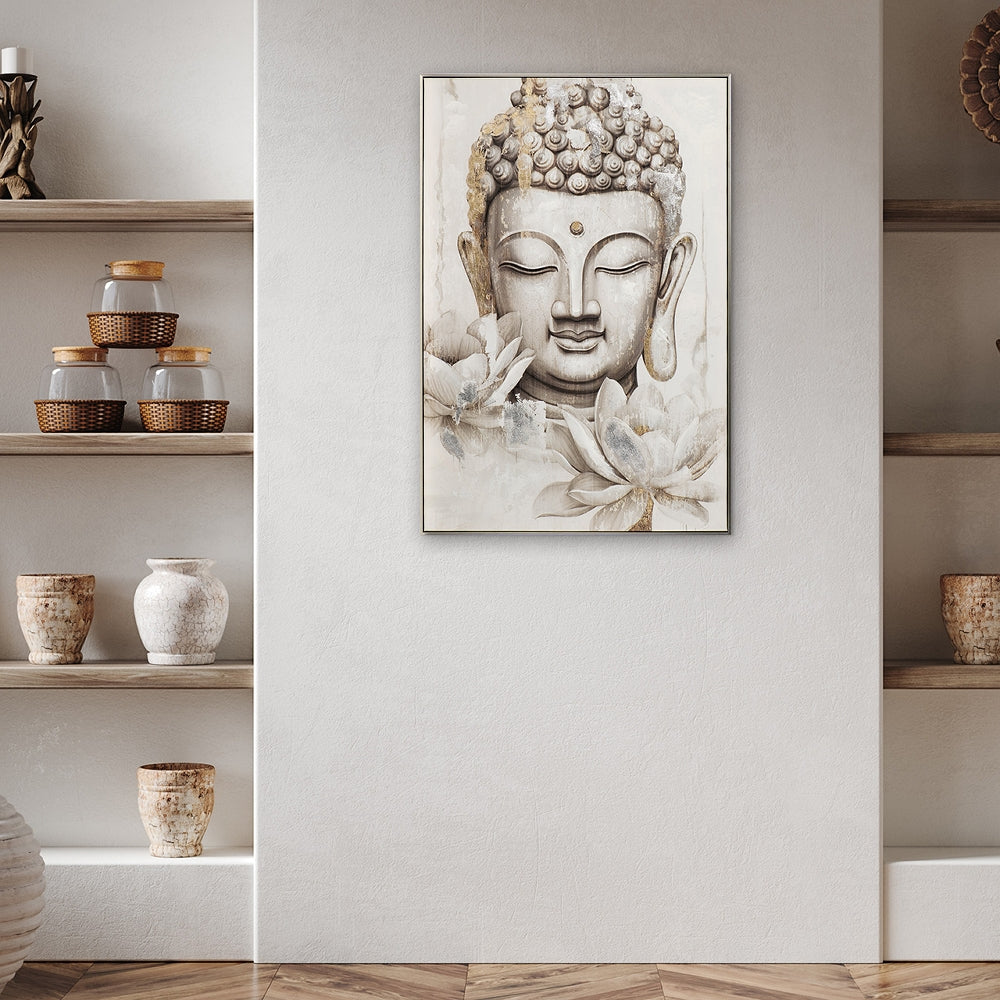 
Quadro dipinto a mano e incorniciato «Buddha luminoso» 80 x 120 cm
