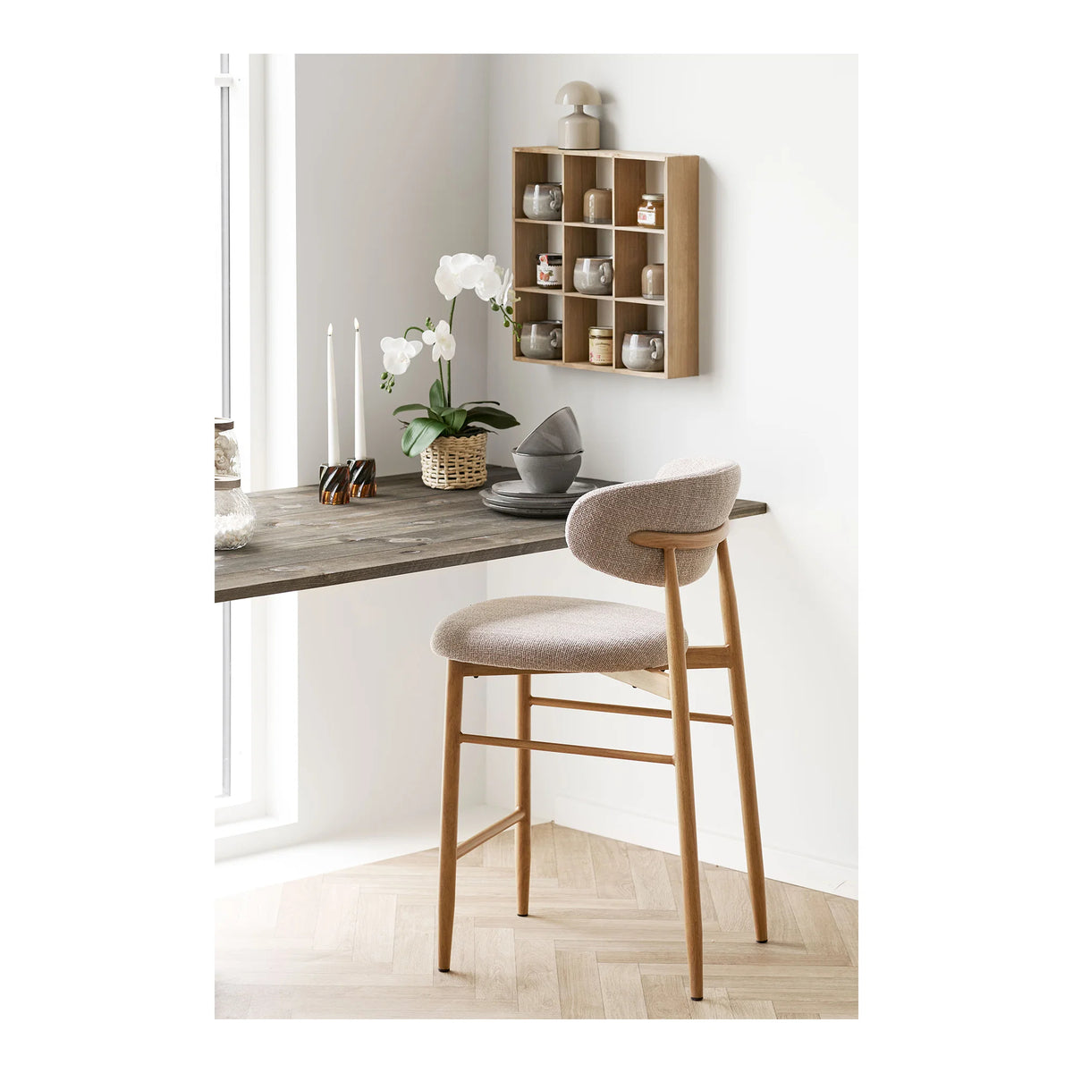 
Chaise de bar design « Levanto » - Chêne naturel / Beige