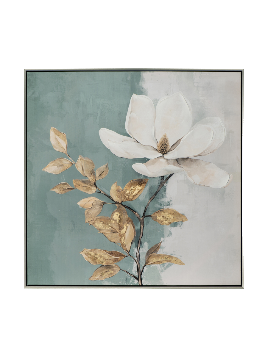 
Quadro dipinto a mano, con cornice, “Fiore bianco” 80 x 80 cm