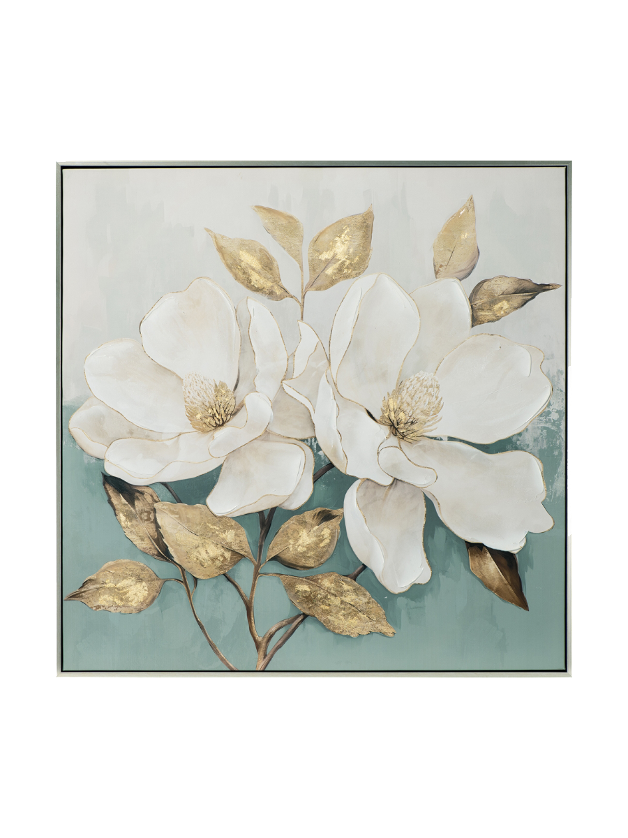 
Quadro dipinto a mano e incorniciato «White Flower II» 80 x 80 cm