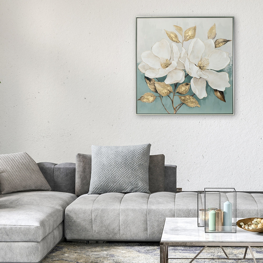 
Quadro dipinto a mano e incorniciato «White Flower II» 80 x 80 cm