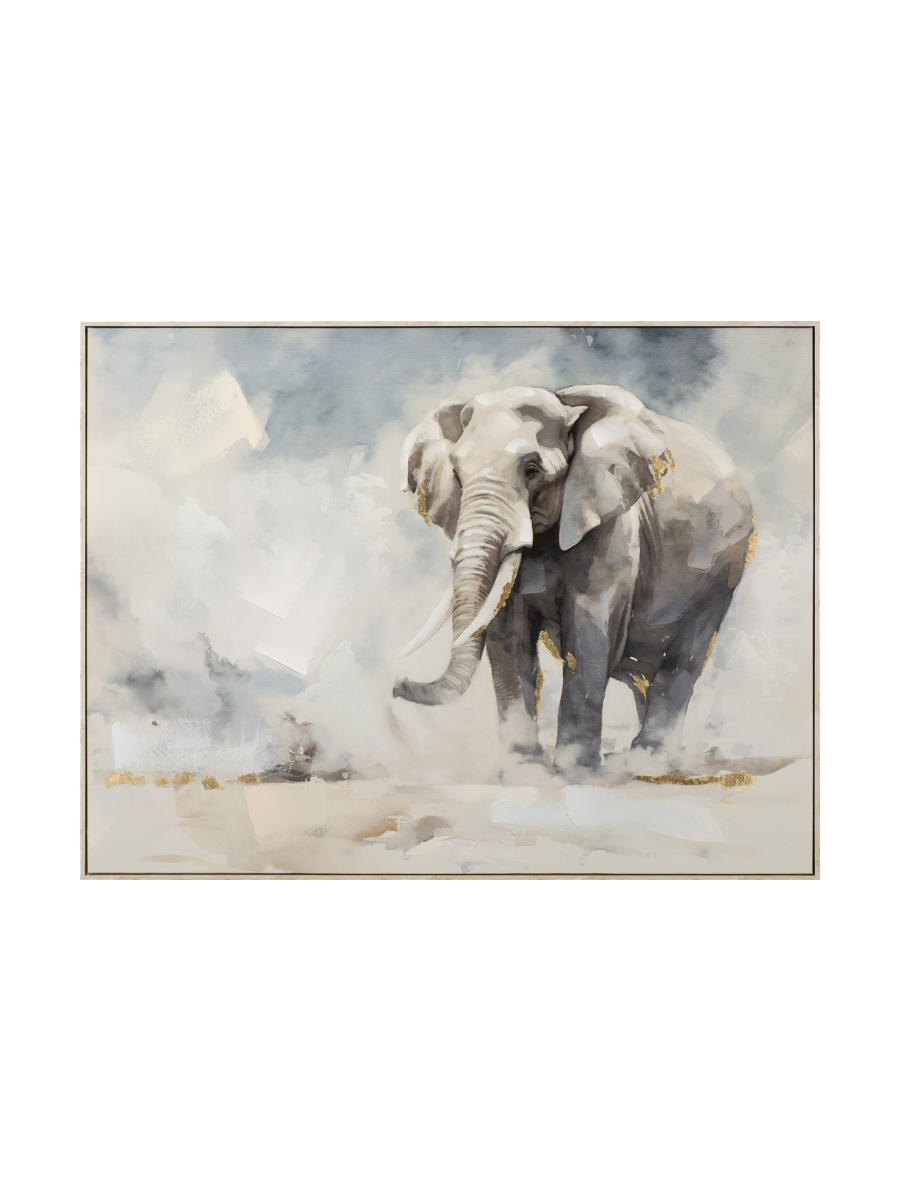 
Quadro dipinto a mano, con cornice, “Elefante color sabbia” 90 x 120 cm