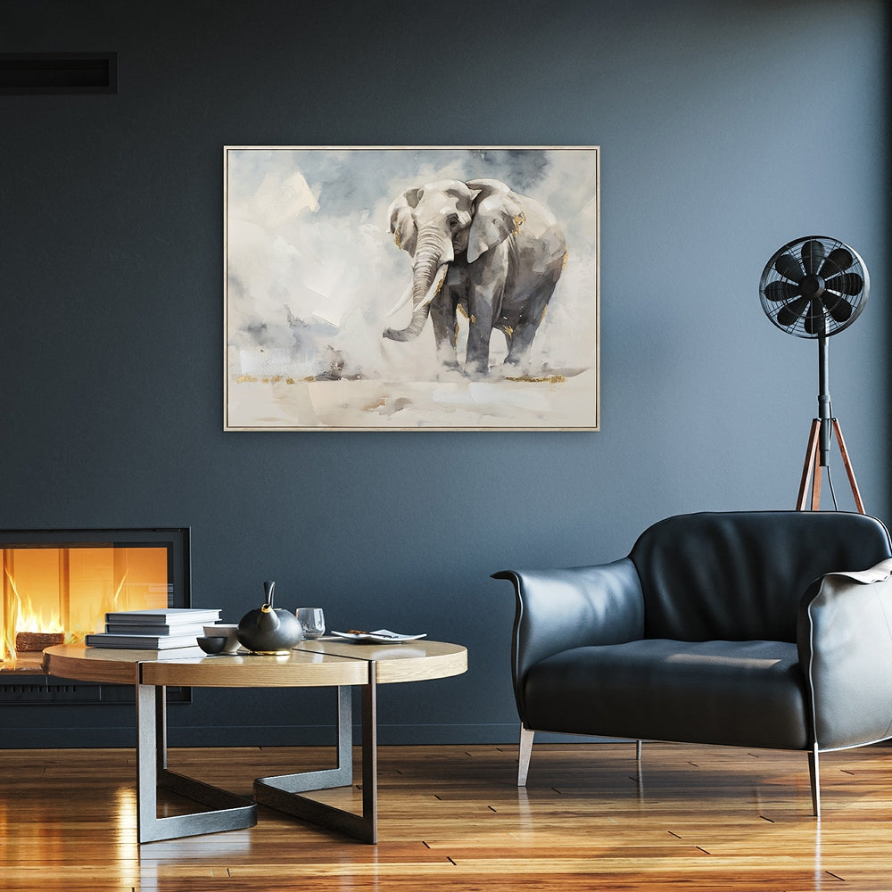 
Quadro dipinto a mano, con cornice, “Elefante color sabbia” 90 x 120 cm
