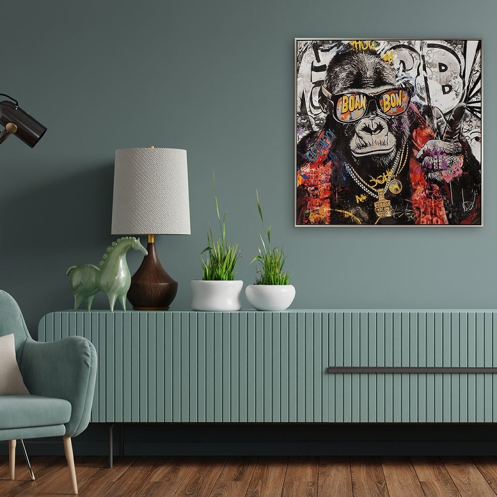 
Handbemaltes, gerahmtes Bild „Rapper's Paradise“ 80 x 80 cm