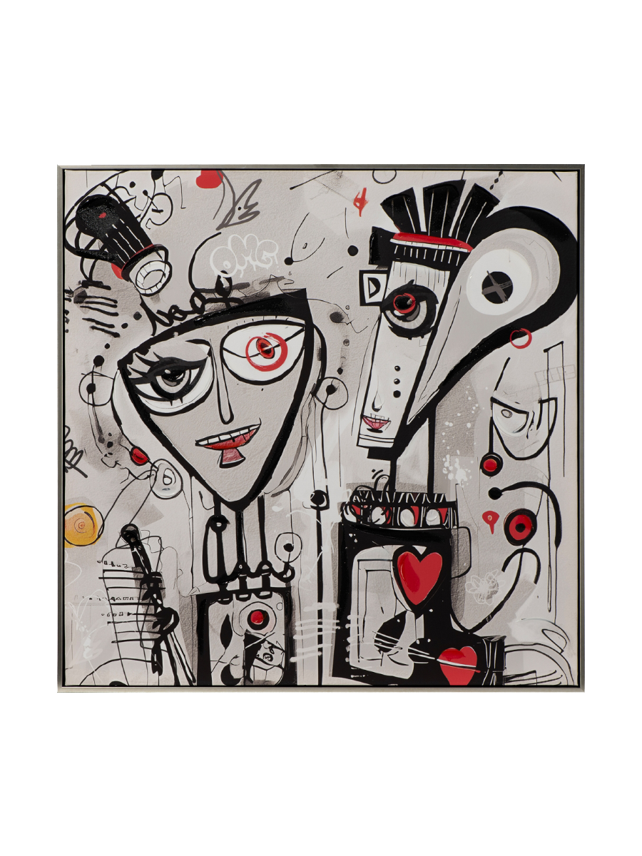 
Handbemaltes, gerahmtes Bild „Mr. and Mrs. Smith“ 80 x 80 cm