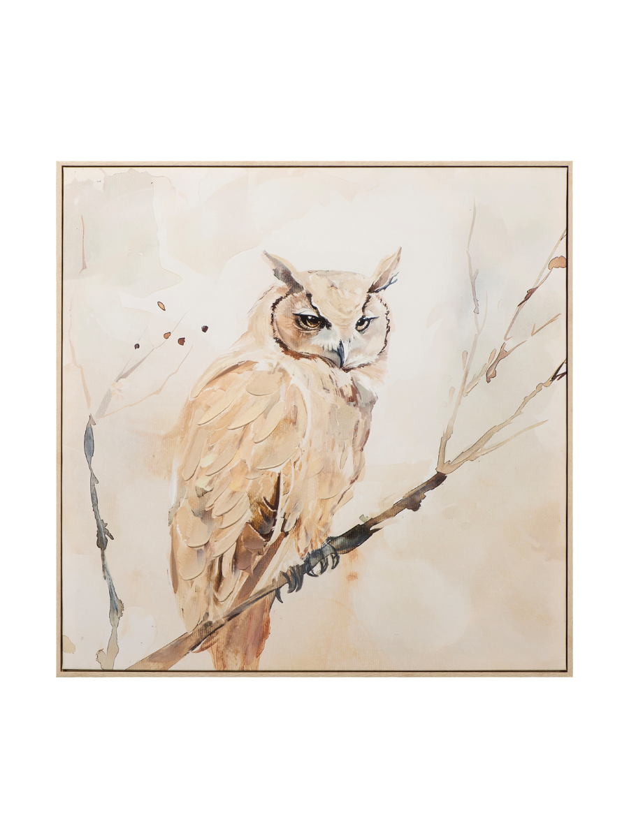
Tableau encadré peint à la main « Hibou naturel » 80 x 80 cm