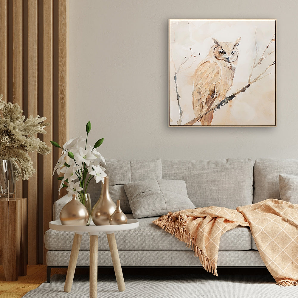 
Tableau encadré peint à la main « Hibou naturel » 80 x 80 cm
