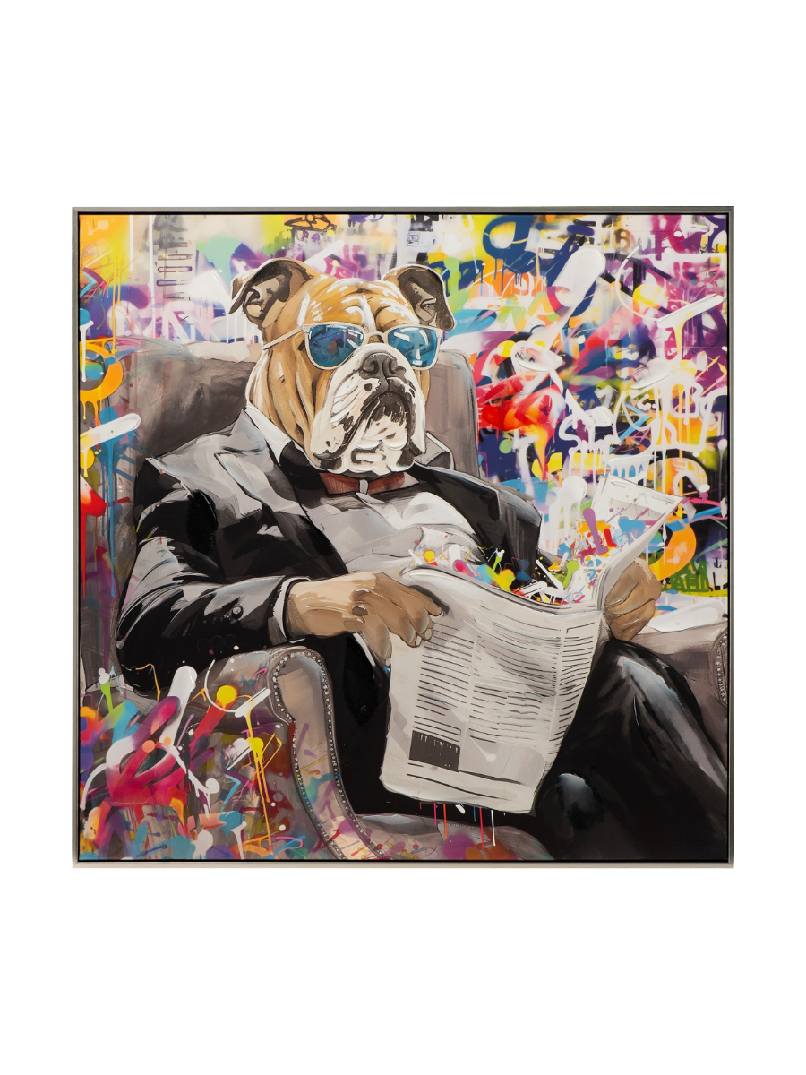 
Handbemaltes, gerahmtes Bild „Cool Bulldog“ 80 x 80 cm