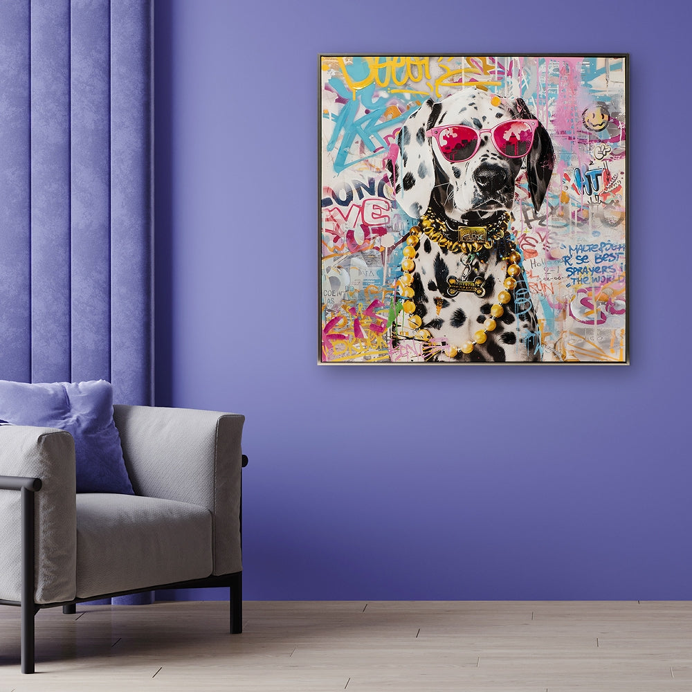 
Handbemaltes, gerahmtes Bild „Make Your Life Pink Dalmatian!“ 80 x 80 cm