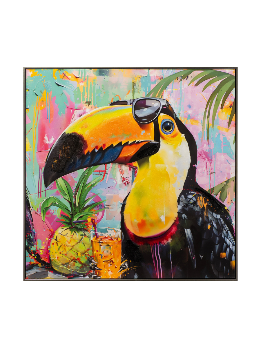 
Handbemaltes, gerahmtes Bild „Karibischer Tukan“ 80 x 80 cm