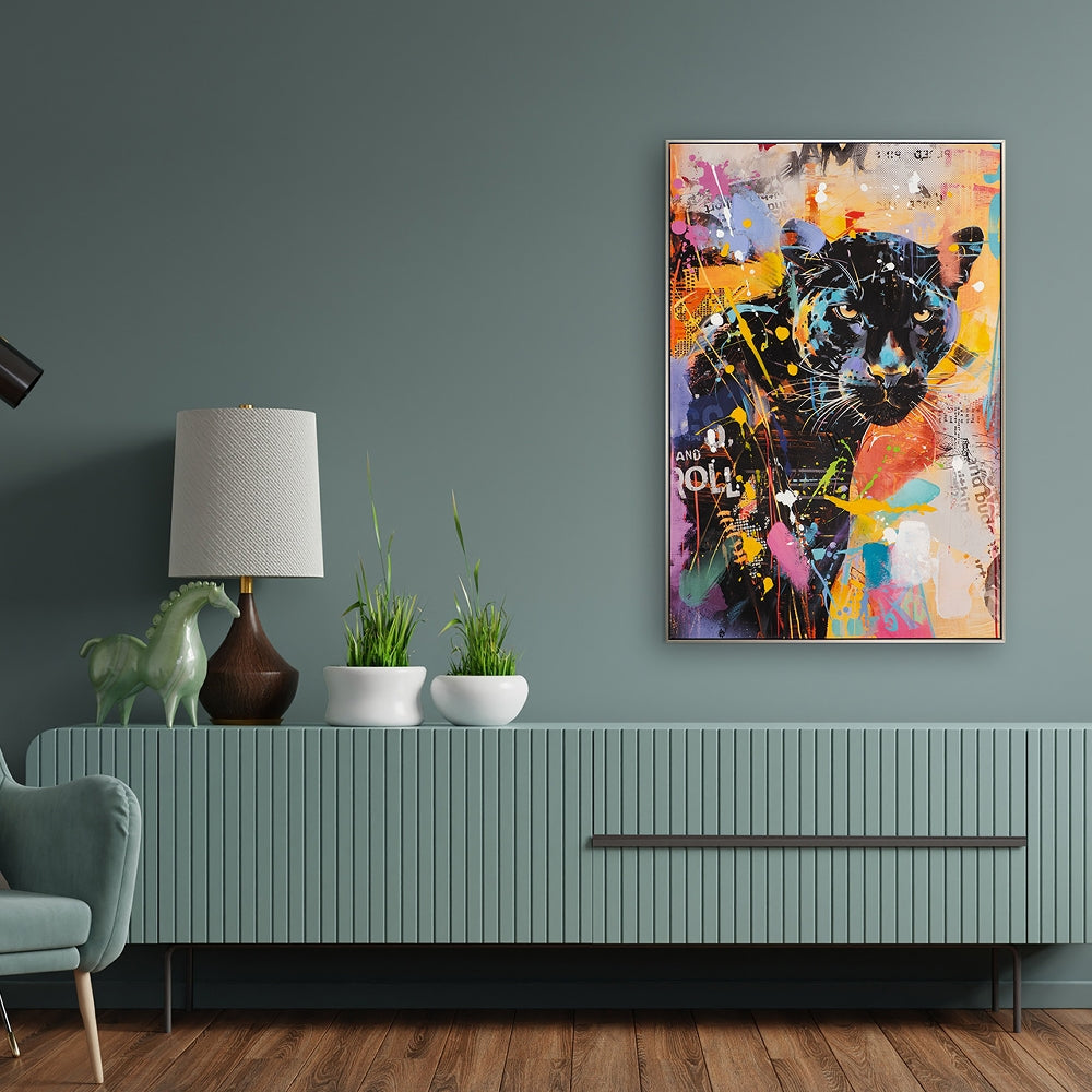 
Quadro dipinto a mano, con cornice, “Pantera schizzata” 80 x 120 cm