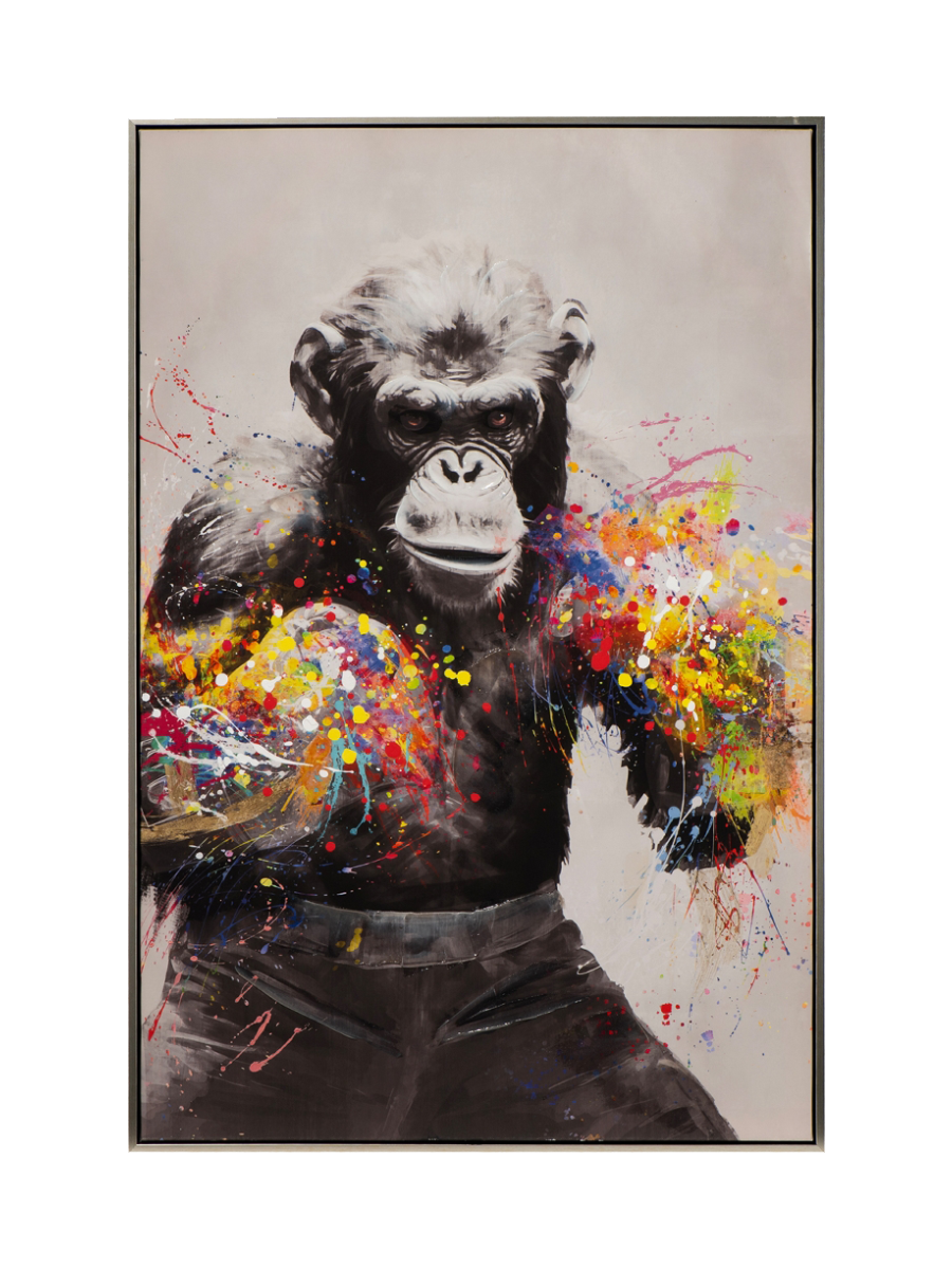 
Quadro dipinto a mano, con cornice, “Scimmia pugile” 60 x 90 cm