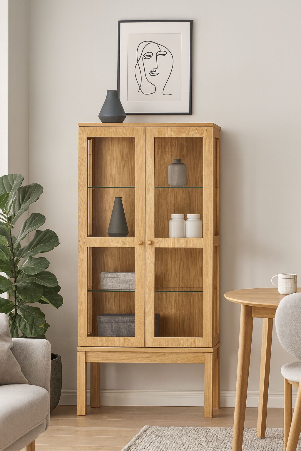 
High-Quality Display Cabinet "Abbeywood" - Natural Oak